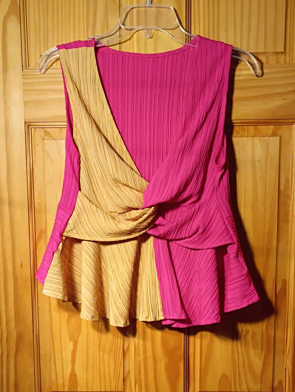 Colorblock Twist Peplum Top - Pink & Gold
